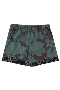 Dries Van Noten men’s floral print swimsuit green with camouflage shorts teal brown floral elastic waistband lace trim