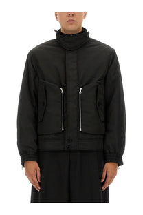 Dries Van Noten men’s black high neck bomber jacket with silver zippers and elastic cuffs in Venice style