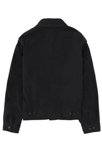 Black cotton jacket by dries van noten for men with classic collar and buttoned cuffs