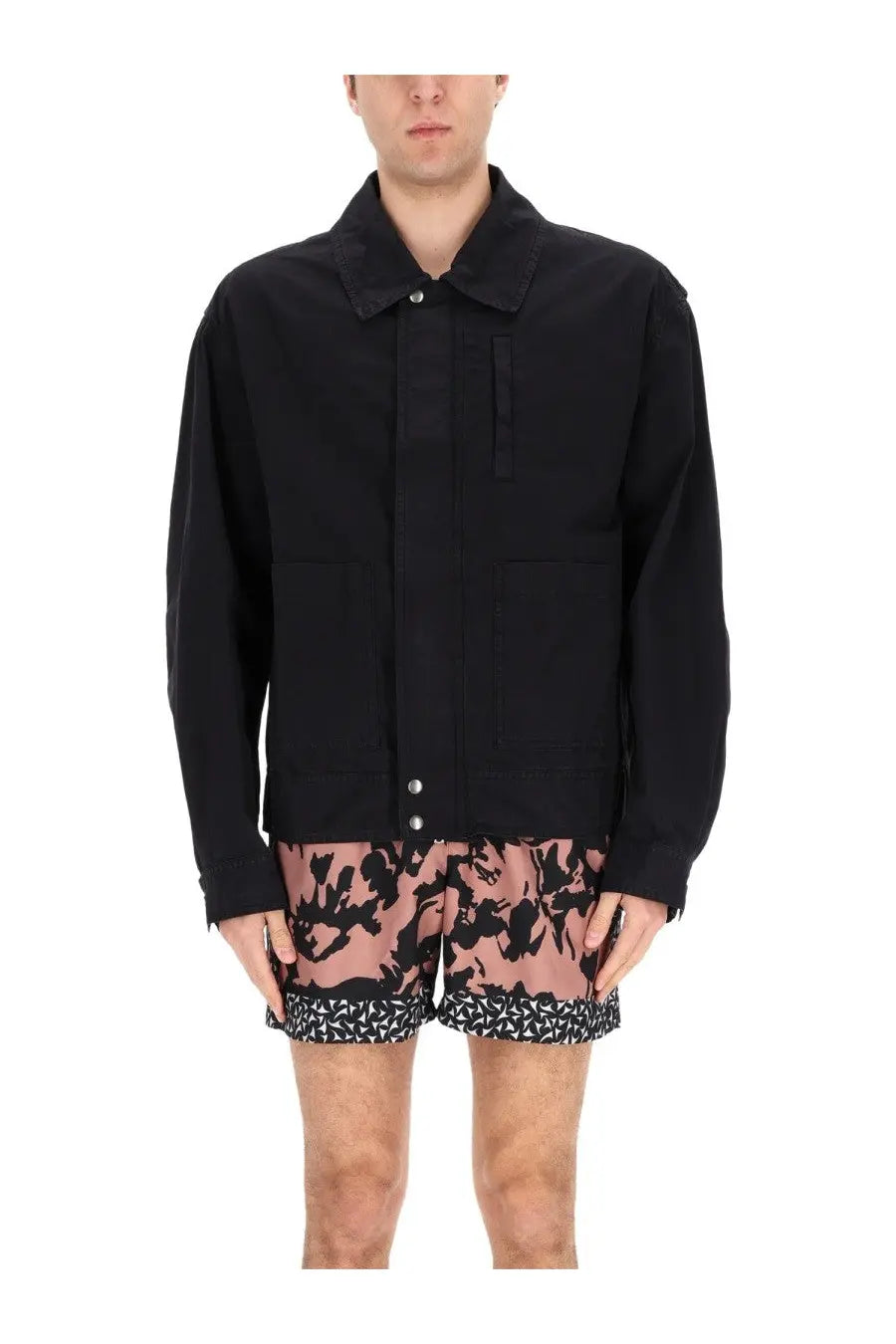 Dries Van Noten men’s black cotton jacket with collar and front button closure for stylish casual wear