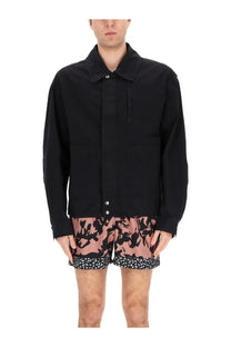 Dries Van Noten men’s black cotton jacket with collar and front button closure for stylish casual wear