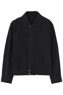 Black utility jacket by dries van noten with collar front buttons and two large patch pockets for men