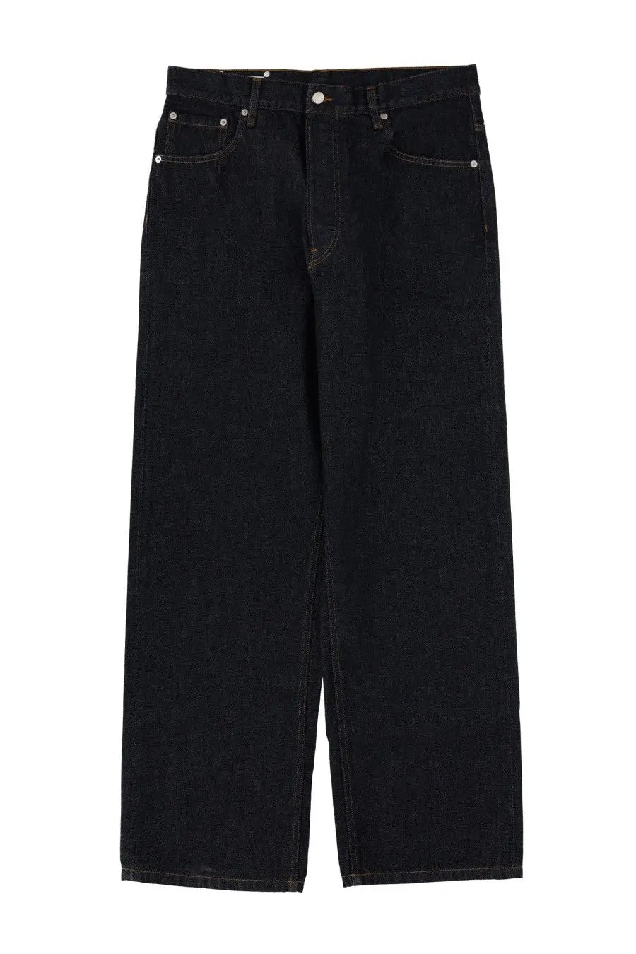 Dries Van Noten men’s black denim jeans with a straight-leg cut and silver-toned hardware in pine blue