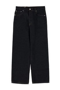 Dries Van Noten men’s black denim jeans with a straight-leg cut and silver-toned hardware in pine blue