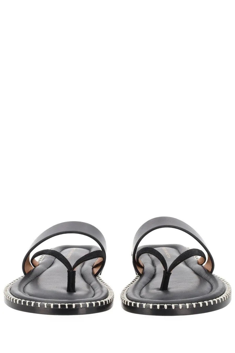 Dries Van Noten men’s black leather thong sandals with stitched edge detail perfect for casual wear