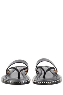 Dries Van Noten men’s black leather thong sandals with stitched edge detail perfect for casual wear