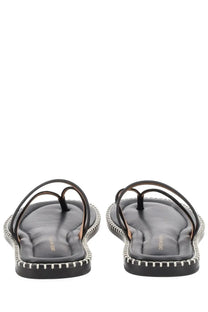 Dries van noten men’s black leather thong sandals with white stitched edges and minimalist design