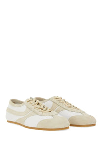 Dries Van Noten men’s leather and suede low-top sneakers in beige and white with a classic retro design