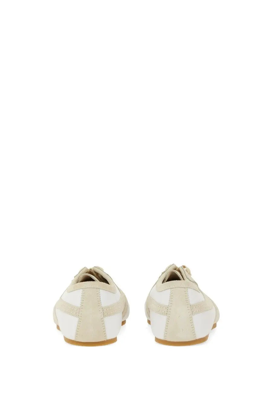 Dries Van Noten men’s leather and suede sneaker in white and beige with minimalist design