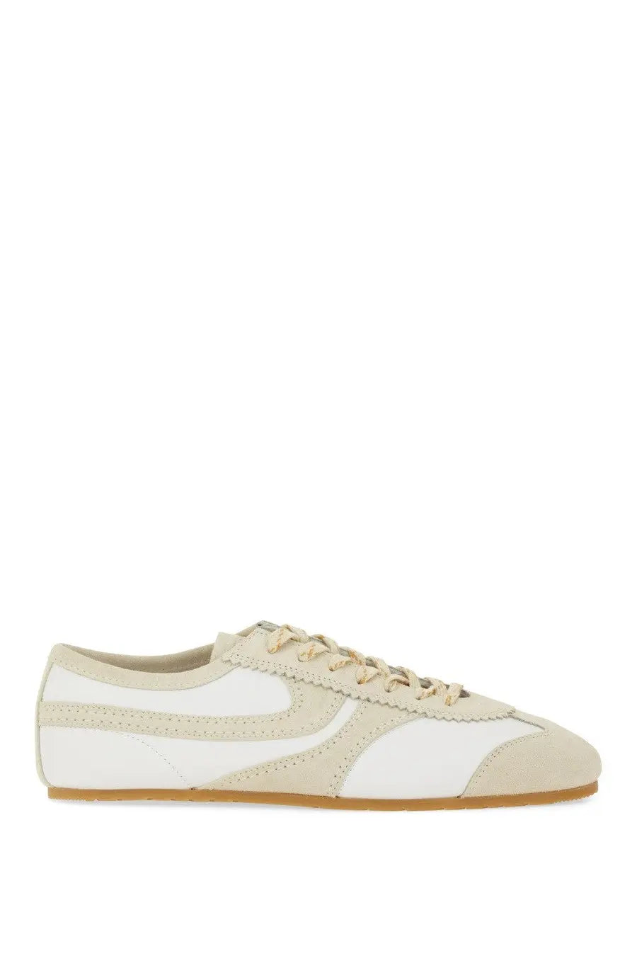 Dries Van Noten men’s sneaker in cream and white leather and suede with a classic retro design
