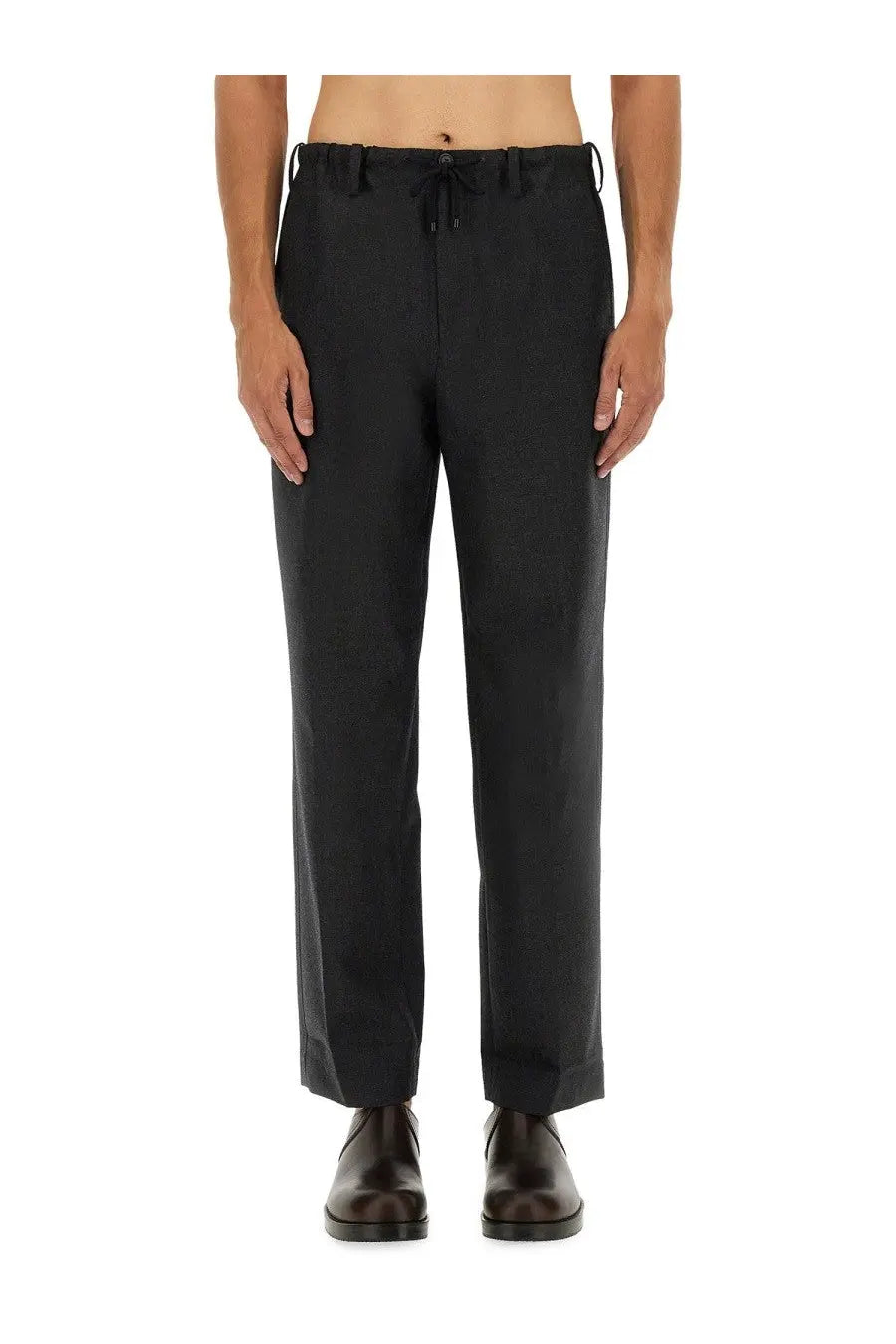 Black drawstring trousers with relaxed fit and straight legs from dries van noten men’s pants penny grey collection