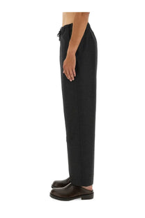 Dries van noten men’s pants penny grey black drawstring straight-leg trousers with subtle vertical seam detailing
