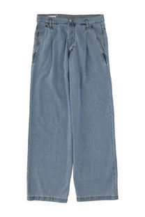 Light-wash denim trousers with pleated waistband and wide-leg cut in dries van noten mens penning jeans blue