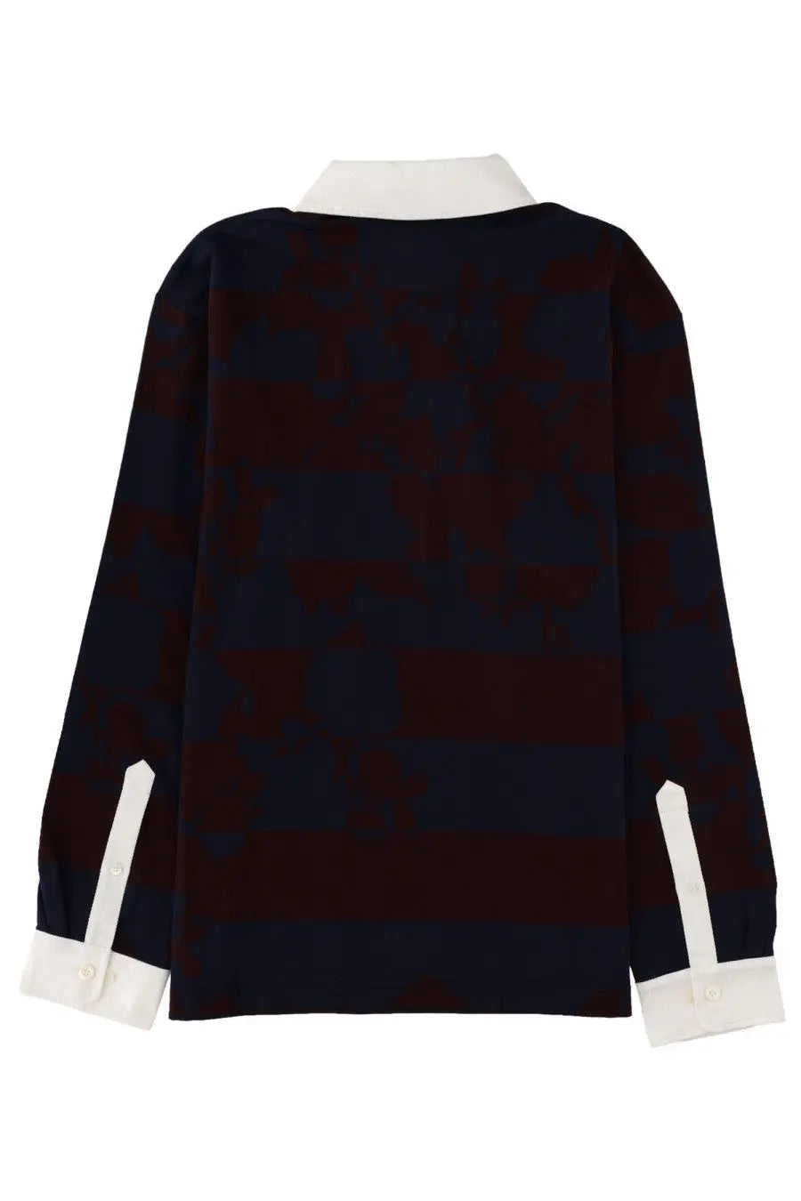 Dries Van Noten men’s polo Hucho multicolor navy and burgundy striped long-sleeved blouse with white collar and cuffs
