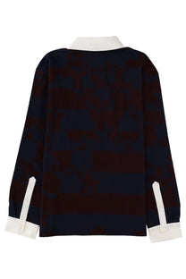 Dries Van Noten men’s polo Hucho multicolor navy and burgundy striped long-sleeved blouse with white collar and cuffs