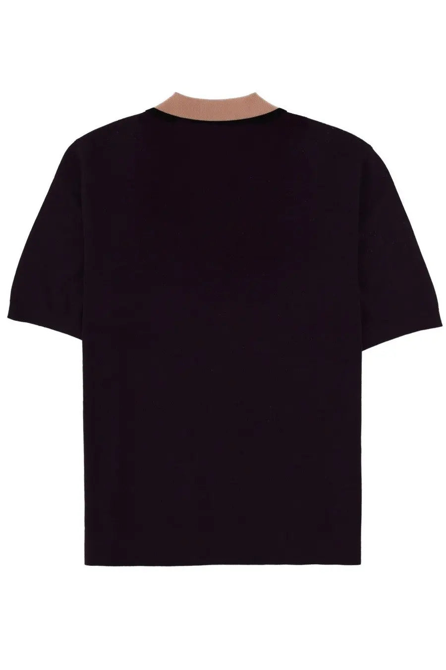 Dries Van Noten men’s black short-sleeved t-shirt with contrasting beige ribbed crew neck in polo molar purple style