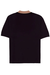 Dries Van Noten men’s black short-sleeved t-shirt with contrasting beige ribbed crew neck in polo molar purple style