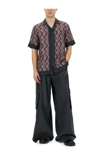 Dries Van Noten men’s short-sleeved button-up shirt with wavy maroon and black printed fabric