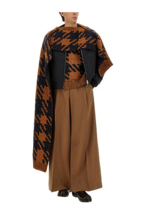 Dries Van Noten men’s reversible jacket black knitted with orange and black houndstooth textured shimmering finish