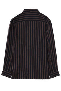 Dries Van Noten men’s long-sleeved shirt with black and brown vertical stripes and button-up collar design