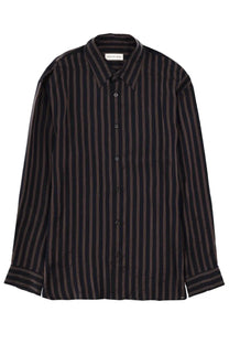 Dries van noten men’s shirt croom blue dark vertically striped button-up with subtle sheen and contrasting buttons