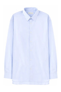 A light blue Dries Van Noten men’s shirt with long sleeves classic collar and white buttons