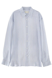 Dries Van Noten men’s shirt croom blue with light blue white vertical stripes and subtle pastel pinstripes