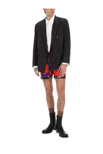 Dries van noten men’s shirt croom white featuring a black and white pinstripe double-breasted blazer front view