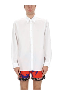 Dries Van Noten men’s white long-sleeved button-up shirt with classic collar and cuffs in cotton fabric
