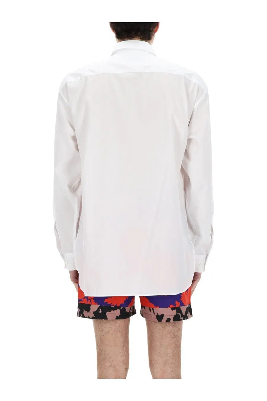 Dries Van Noten men’s white long-sleeved button-up shirt with a crisp tailored fit in cotton fabric