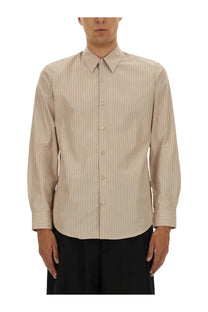 Beige pinstripe long-sleeve button-down shirt with matching buttons from dries van noten for men