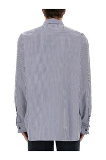 A dries van noten men’s striped shirt with navy and white vertical stripes and a classic collar in long sleeves