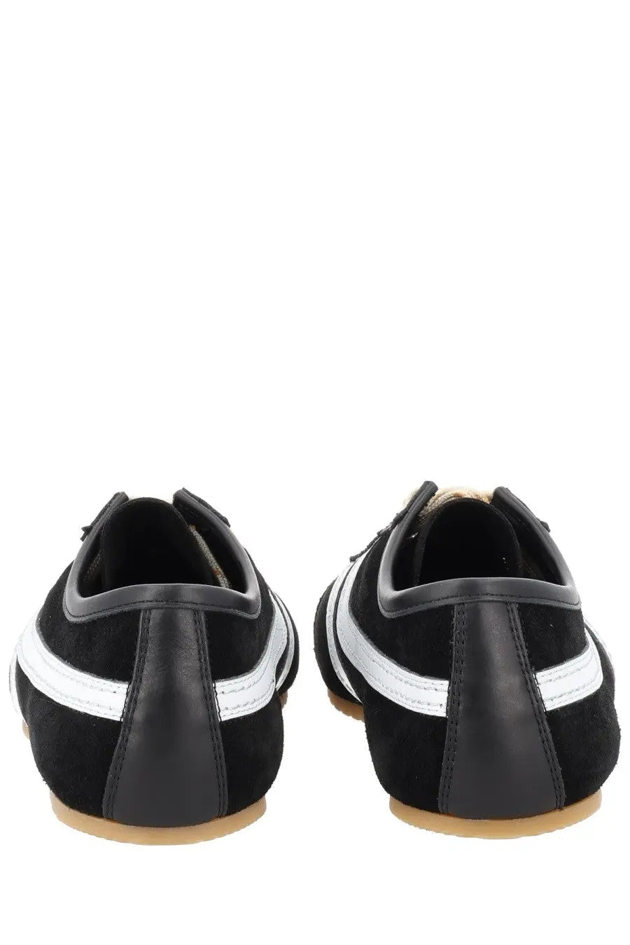 Dries Van Noten men’s suede sneaker black with white stripes in a classic retro design made of black suede and leather