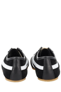 Dries Van Noten men’s suede sneaker black with white stripes in a classic retro design made of black suede and leather