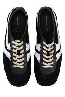 Dries van noten men’s suede sneaker black featuring black and white suede with cream-colored laces and classic athletic design