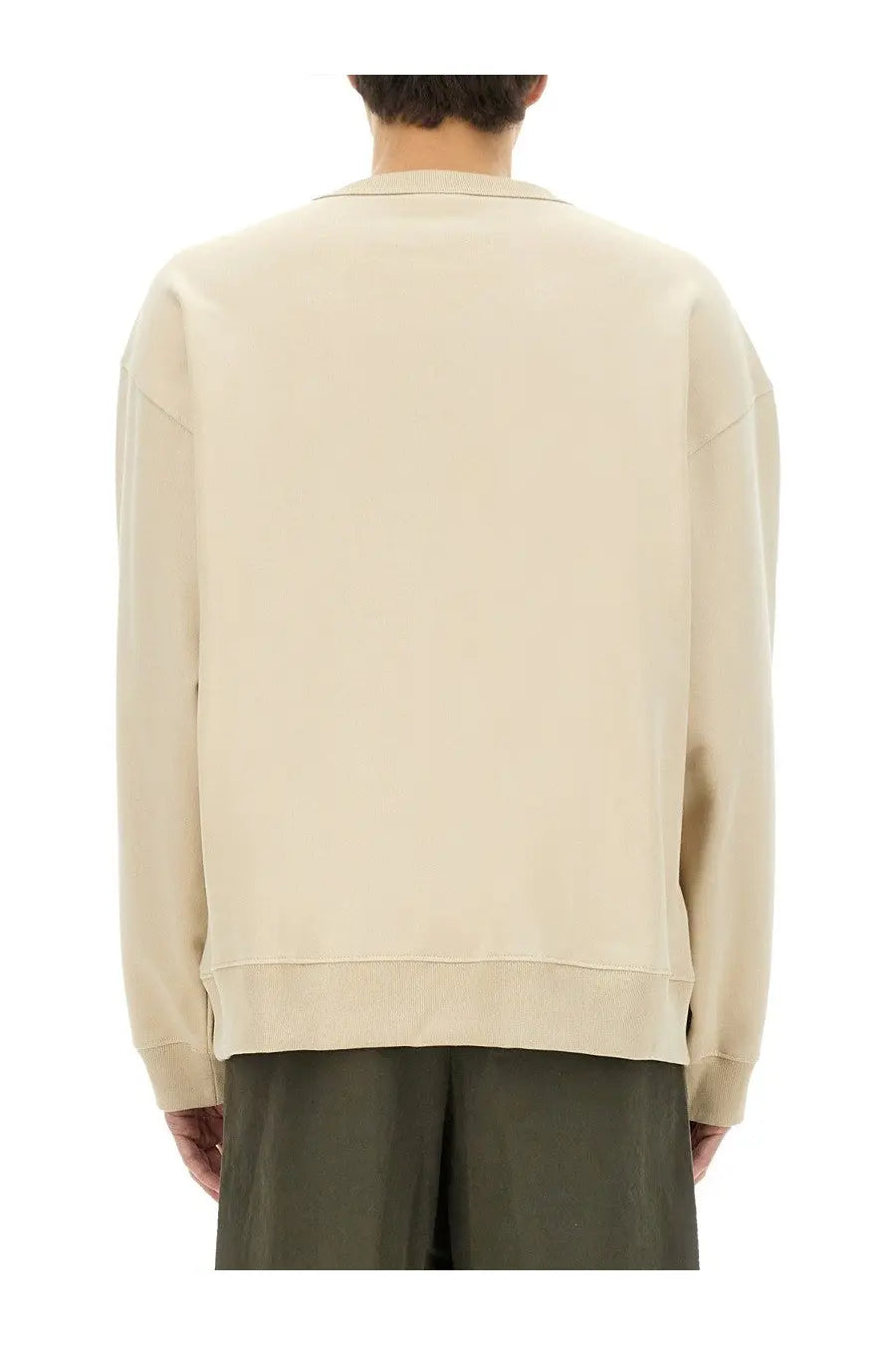 Dries Van Noten men’s beige oversized sweatshirt with relaxed fit and ribbed cuffs in soft fabric