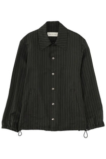 Dries Van Noten men’s Vorries jacket green black pinstripe coach jacket with silver buttons and cuff drawstrings