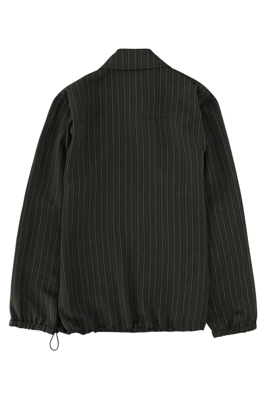 Dries Van Noten men’s Vorries black pinstripe jacket with slim vertical stripes and elastic cuffs in green