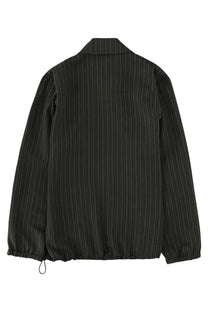 Dries Van Noten men’s Vorries black pinstripe jacket with slim vertical stripes and elastic cuffs in green