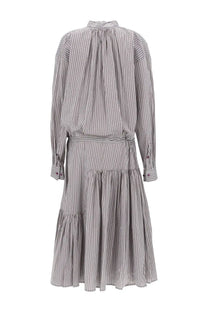Dries Van Noten women’s abito lungo denvo multicolor long-sleeved tiered dress with gray and white vertical stripes