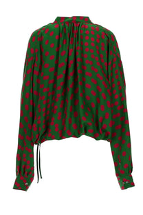 Dries van noten women’s blusa cenver green blouse with red polka dots and long sleeves made of lightweight fabric