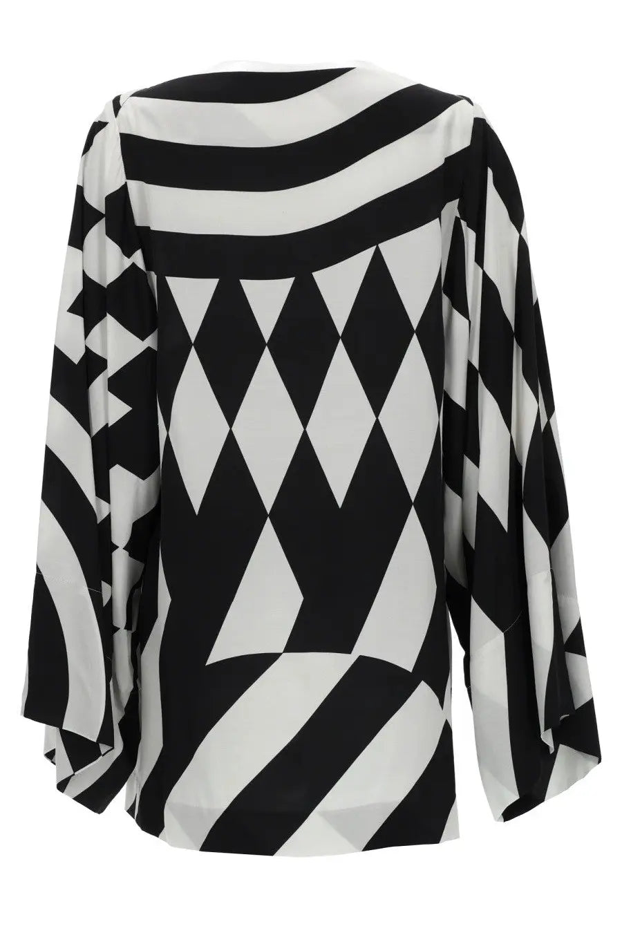 Dries van noten women’s blusa charlie black and white geometric viscose blouse with flowing wide sleeves