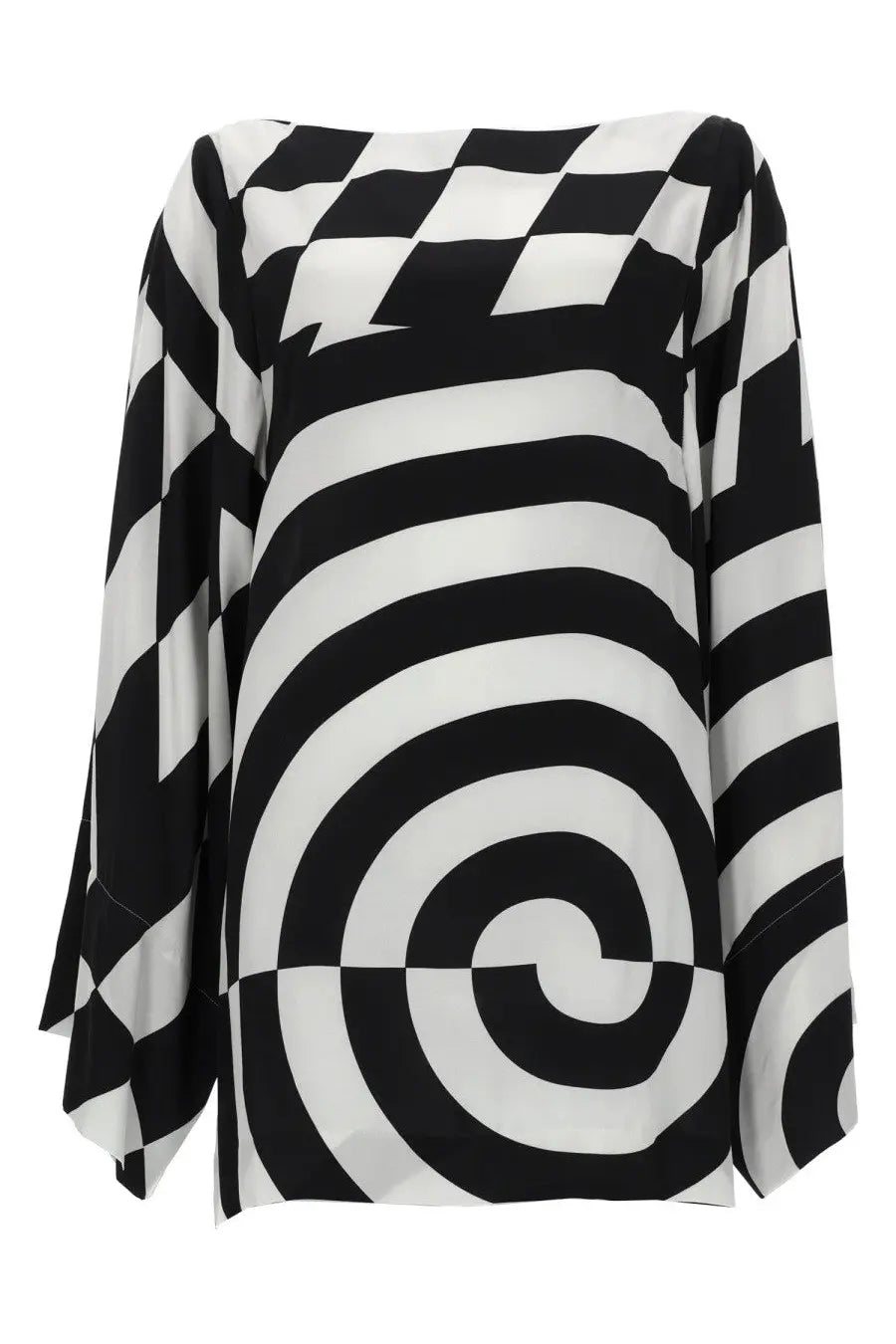 Dries Van Noten women’s blusa Charlie black and white geometric viscose blouse with flowing wide sleeves