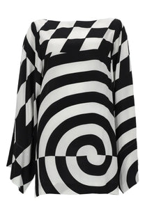 Dries Van Noten women’s blusa Charlie black and white geometric viscose blouse with flowing wide sleeves