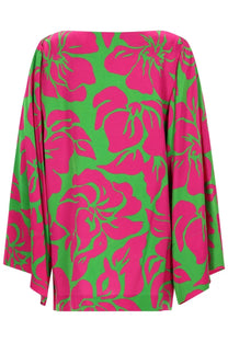 Dries Van Noten women’s viscose blouse with vibrant pink and green floral print and flowing wide sleeves