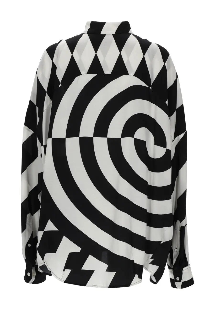 Dries Van Noten women’s camicia casia long-sleeved button-up shirt with black and white spiral geometric pattern