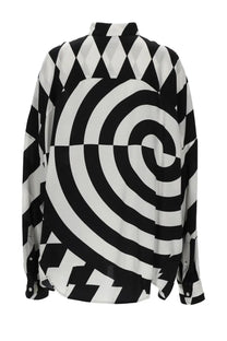 Dries Van Noten women’s camicia casia long-sleeved button-up shirt with black and white spiral geometric pattern