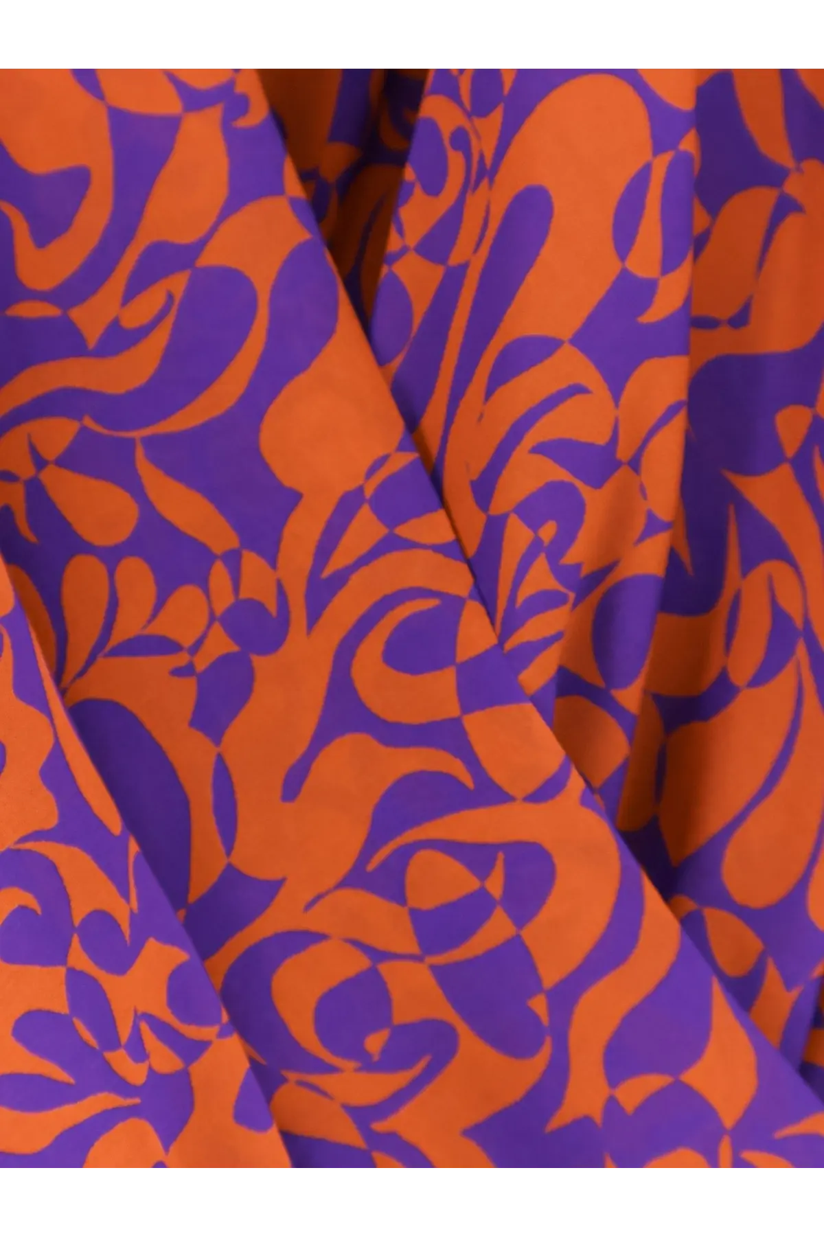 Dries Van Noten women’s Camiel cotton shirt in vibrant orange with bold purple swirling abstract floral fabric pattern