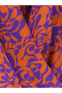 Dries Van Noten women’s Camiel cotton shirt in vibrant orange with bold purple swirling abstract floral fabric pattern