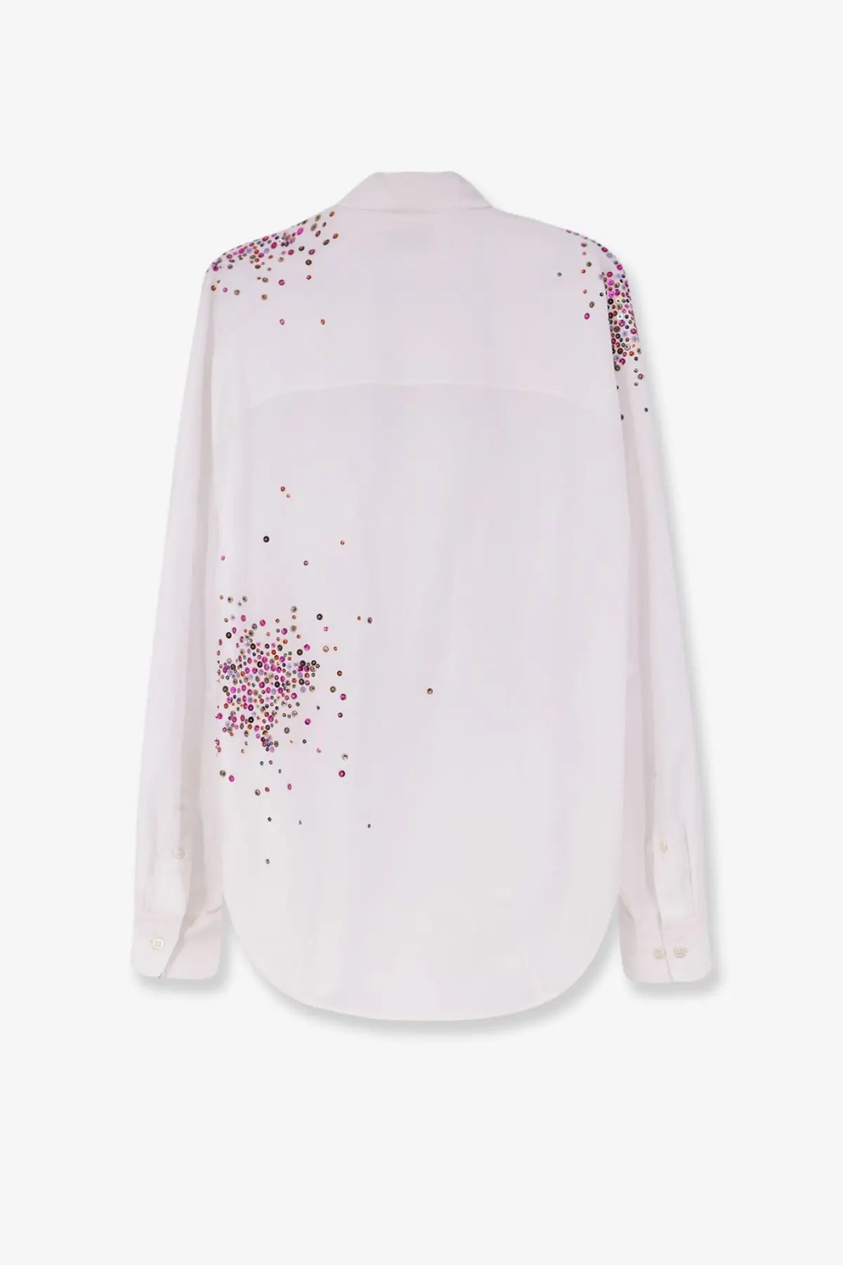 Dries Van Noten women’s Casia white cotton blouse with long sleeves and pink purple sequins on back and shoulders
